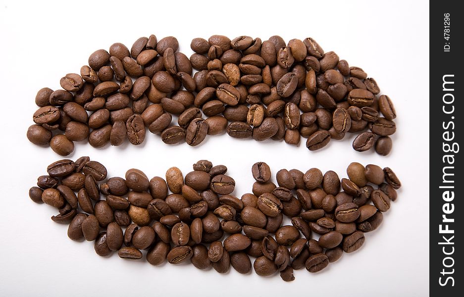 Coffee bean made of beans on white background