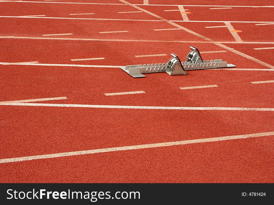 View of an athletics track for running. View of an athletics track for running.