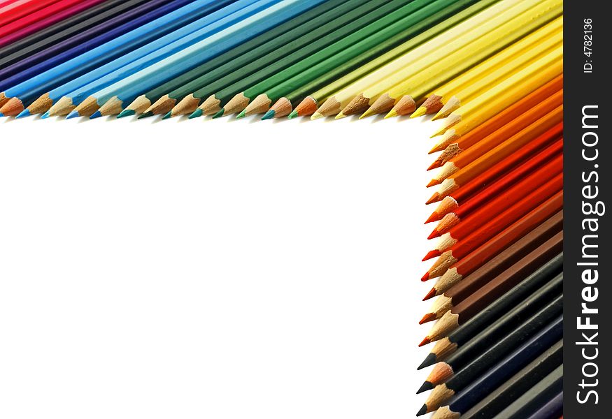 Colored pencils on a white background