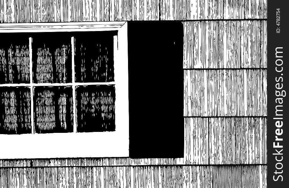 An illustration in black and white of window on a wall. An illustration in black and white of window on a wall.