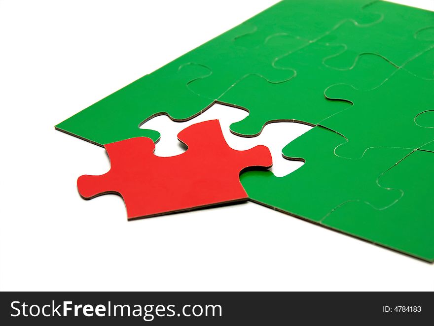 Jigsaw puzzle pieces, closeup, on white background. Jigsaw puzzle pieces, closeup, on white background
