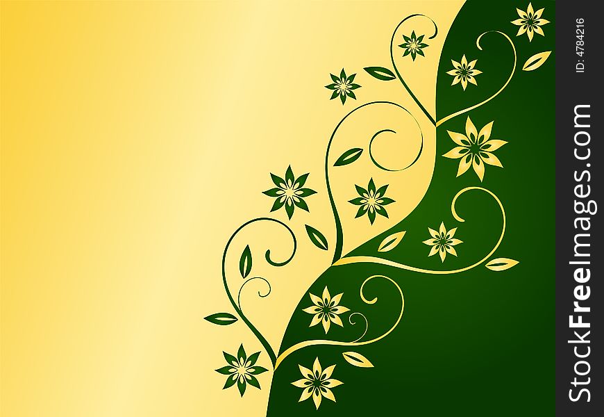 Floral background: green and gold