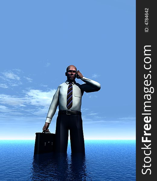 An abstract image of a businessman standing in the ocean. An abstract image of a businessman standing in the ocean.