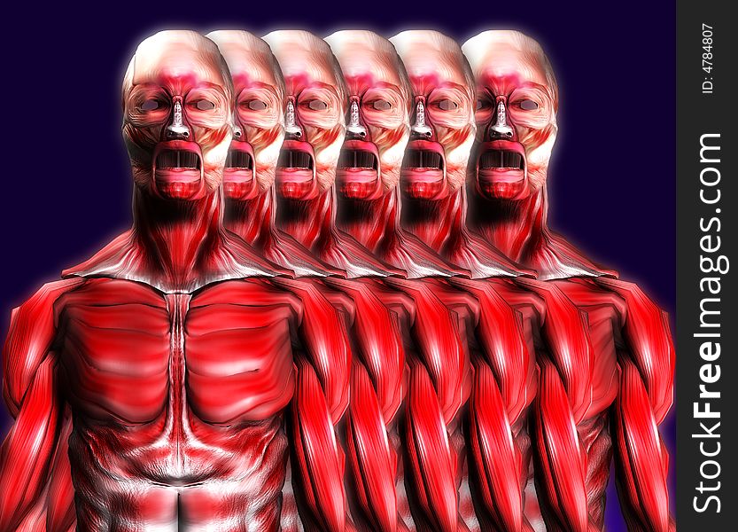 A set of male bodies that is made up of just muscles, it would make a good medical or Halloween image. A set of male bodies that is made up of just muscles, it would make a good medical or Halloween image.