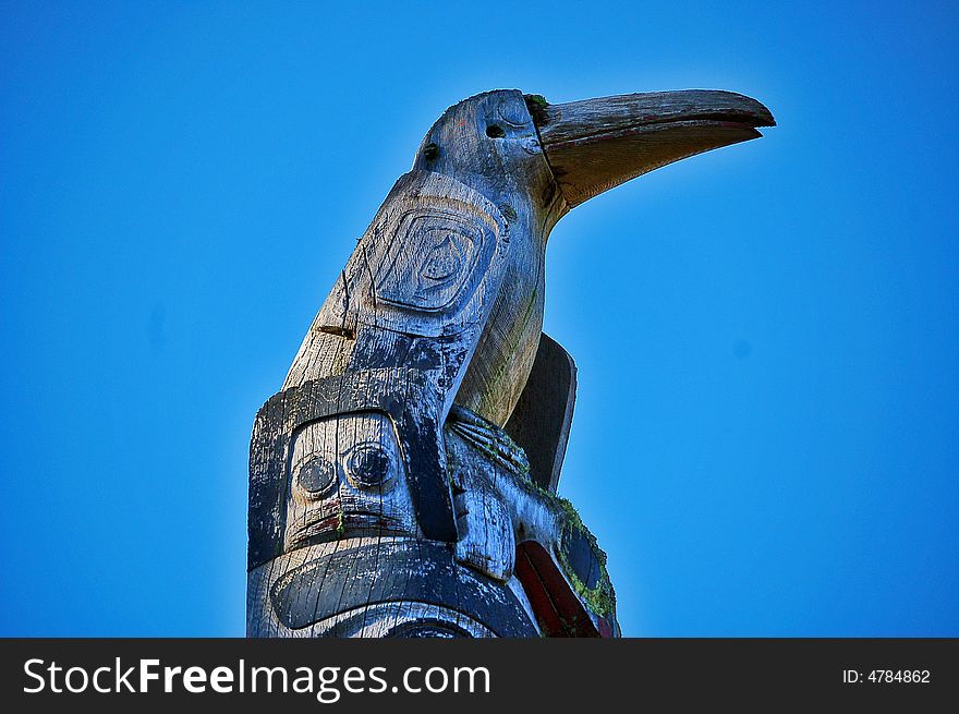 Pacific northwest raven totem pole
