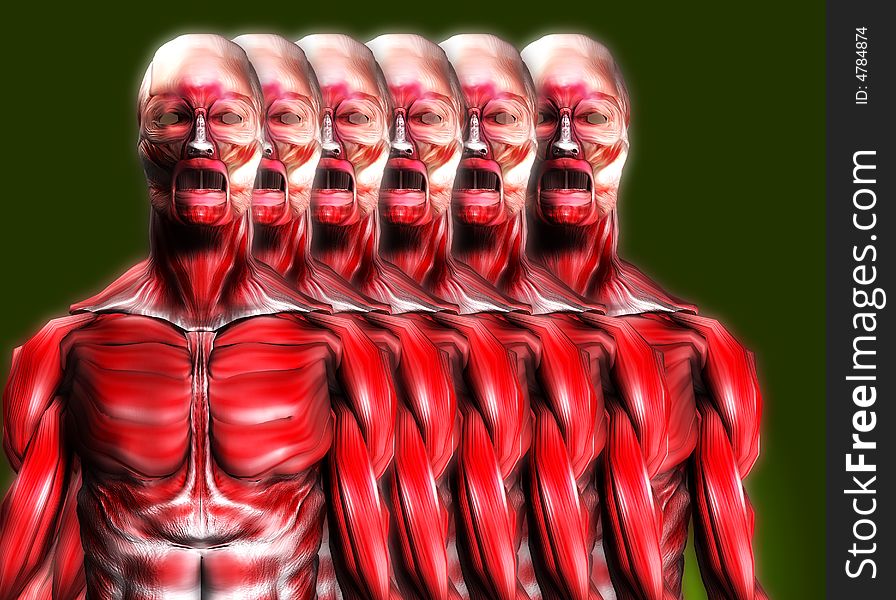 A set of male bodies that is made up of just muscles, it would make a good medical or Halloween image. A set of male bodies that is made up of just muscles, it would make a good medical or Halloween image.