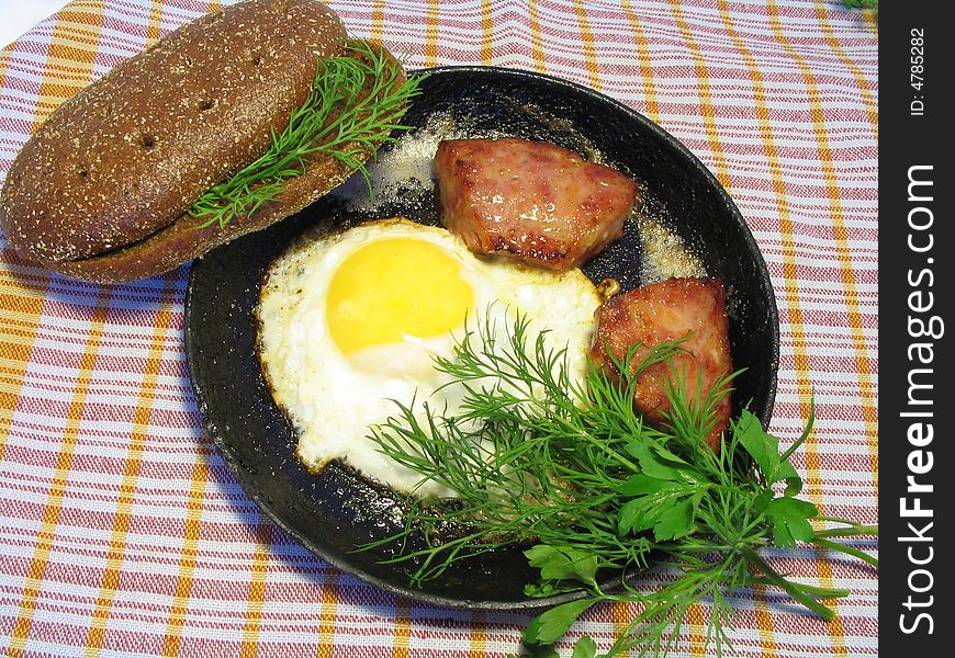 Fried eggs with sausage