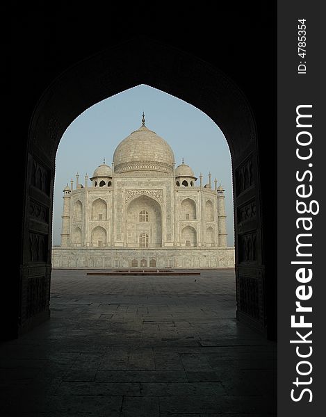 Taj Mahal viewed through arch at entrance