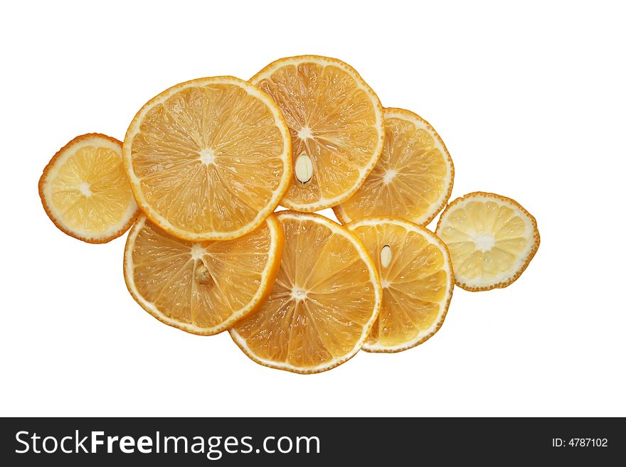 Lemon slices isolated on white background. Lemon slices isolated on white background.