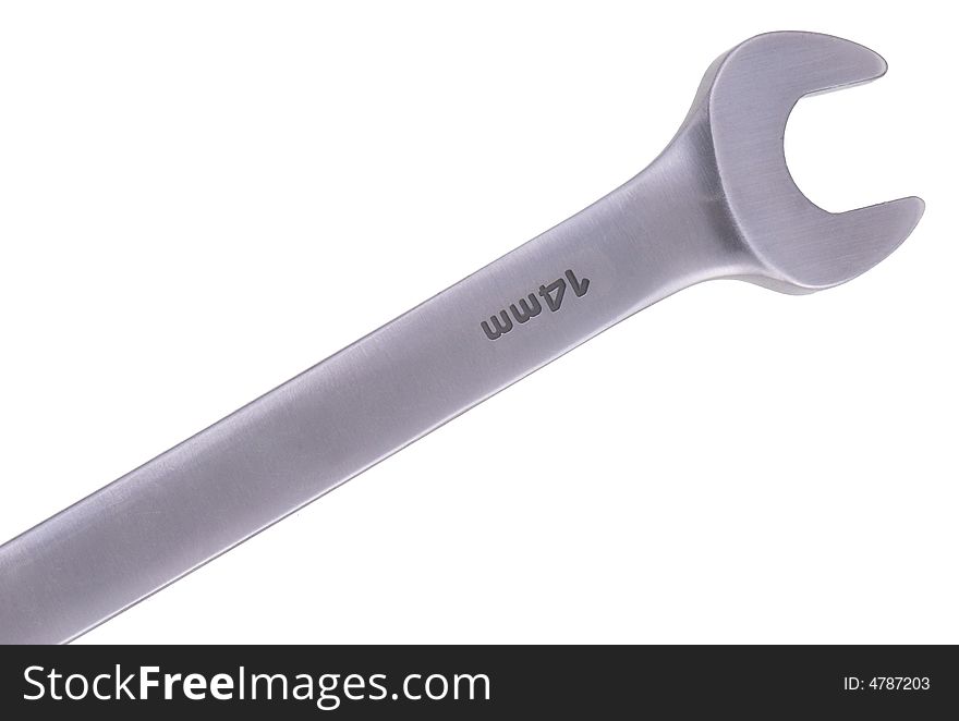 Wrench isolated over white, with fourteen millimeters mark. Wrench isolated over white, with fourteen millimeters mark