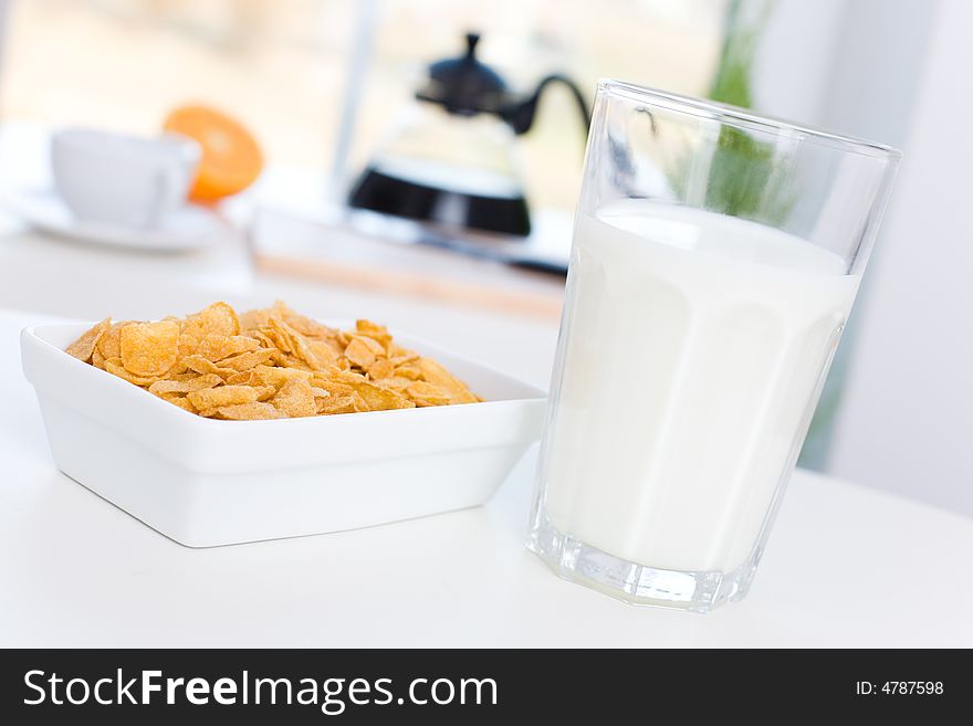 Fast and delicious breakfast / cornflakes and milk. Fast and delicious breakfast / cornflakes and milk