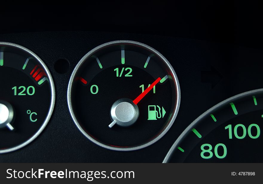 Fuel indicator shows near full tank. Fuel indicator shows near full tank