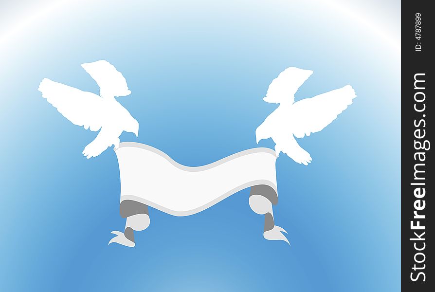 Illustration of two doves holding blank sign. Illustration of two doves holding blank sign