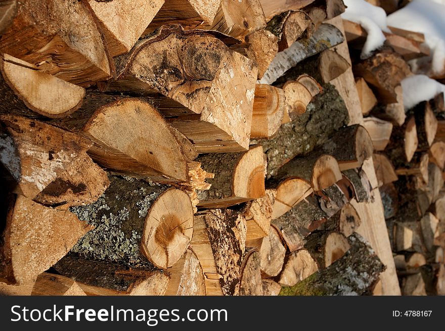 Cut, split and stacked firewood
