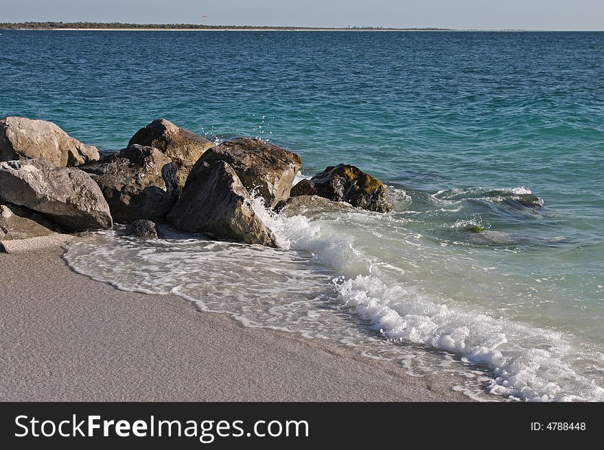 Ocean water rock sand summer island blue relax. Ocean water rock sand summer island blue relax