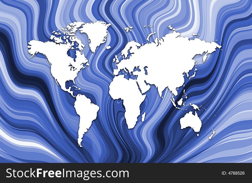 Illustration of the world on a wavy blue background. Illustration of the world on a wavy blue background