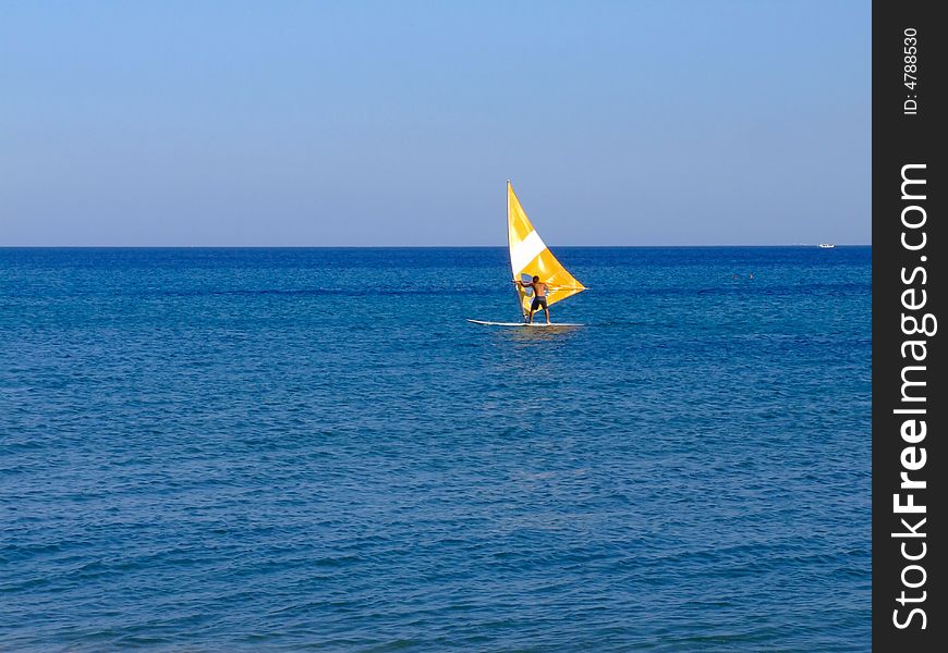Greece coastwise in summer man on sailing