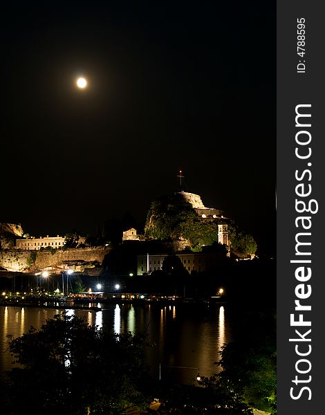 Old harbor and fortress of Corfu city in the night. Old harbor and fortress of Corfu city in the night