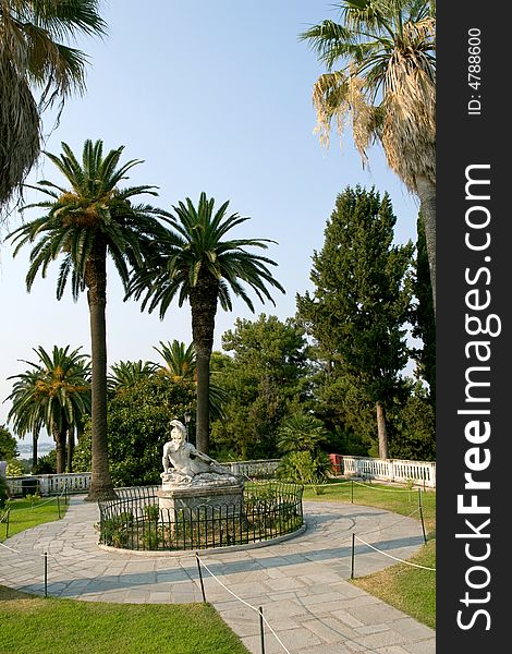 Palm tree garden at Achillion palace in Corfu island