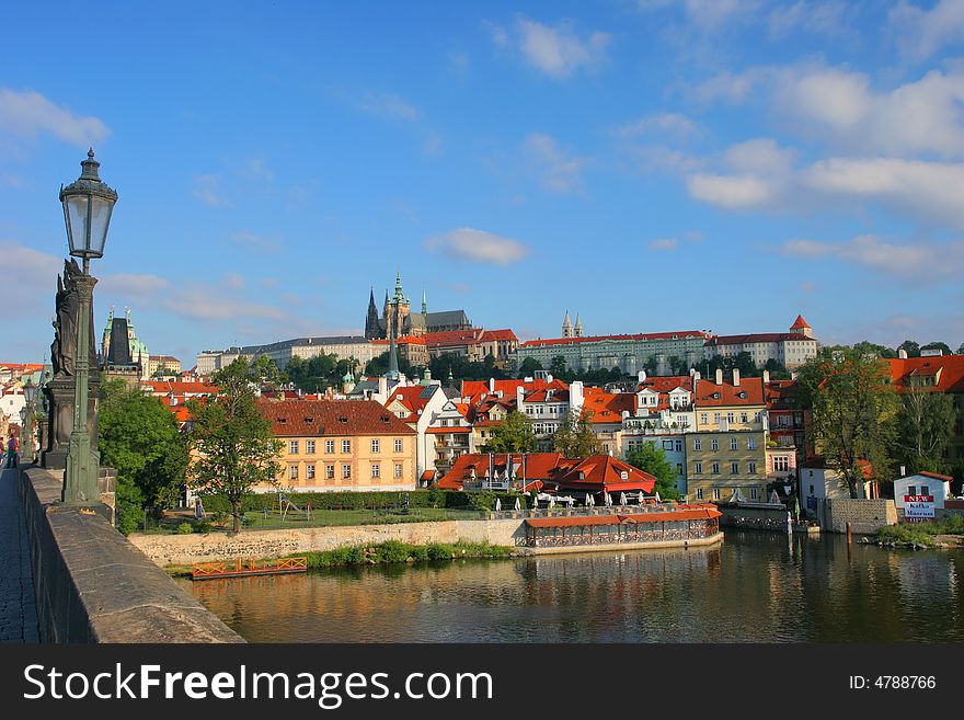 Photo of old town of Prague from river Vltava. Photo of old town of Prague from river Vltava