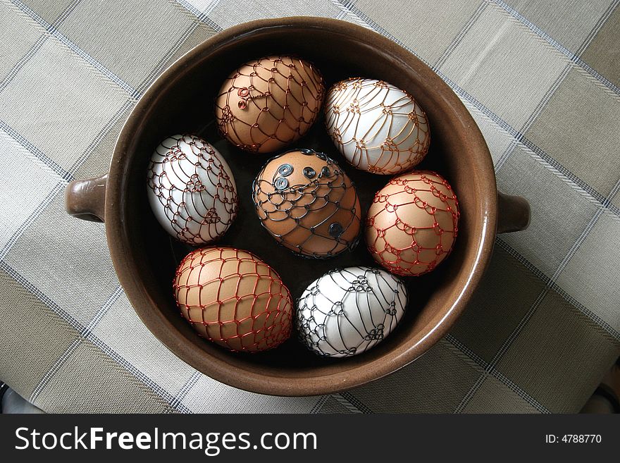 Easter eggs on a table. Easter eggs on a table