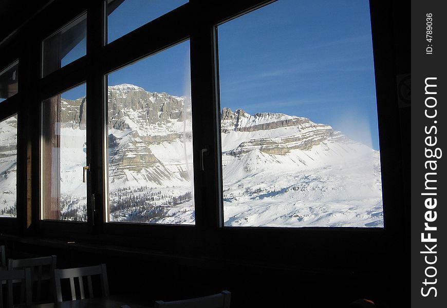 Beautiful panorama of mountains from windows