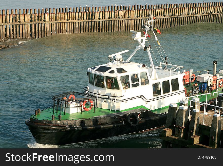 Belgian pilot ship in the harbour of Vlissingen in the Netherlands. The ship brings the pilots to the freighters for piloting them over the Westerschelde to the harbour of Antwerp in Belgium.