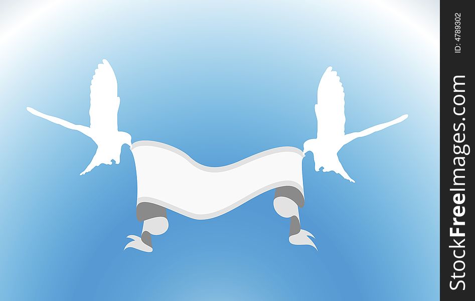 Illustration of two doves holding blank sign. Illustration of two doves holding blank sign