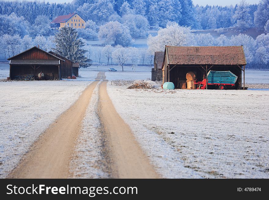 Barns in winter at Bavaria, Germany