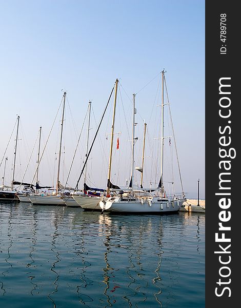 Modern sailing boats in Corfu island port. Modern sailing boats in Corfu island port