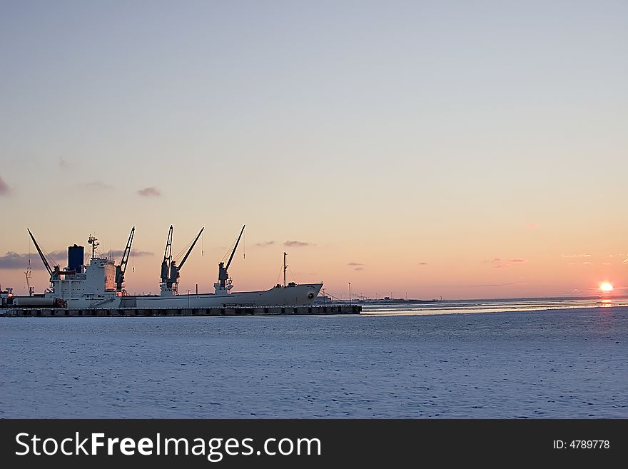 Ship and winter sun