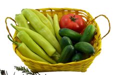 Green Peppers, Tomato And Cucumbers Isolated Royalty Free Stock Images