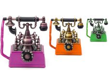 3 Colors Vintage Phones Royalty Free Stock Images