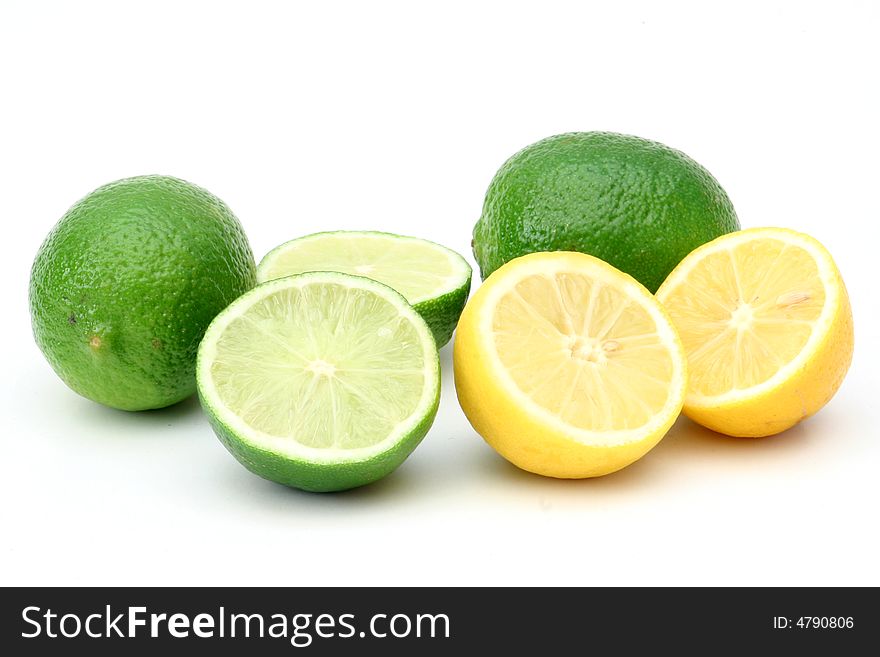Green Yellow Lemons Mix on White background