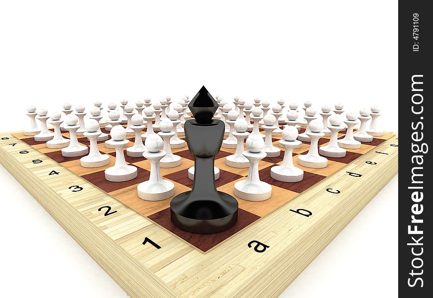 Black king and white pawns on a chessboard. Black king and white pawns on a chessboard