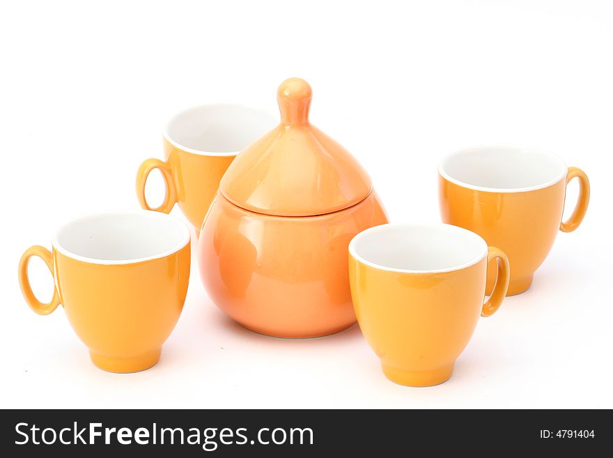 Mixture of orange CUPS on a white background