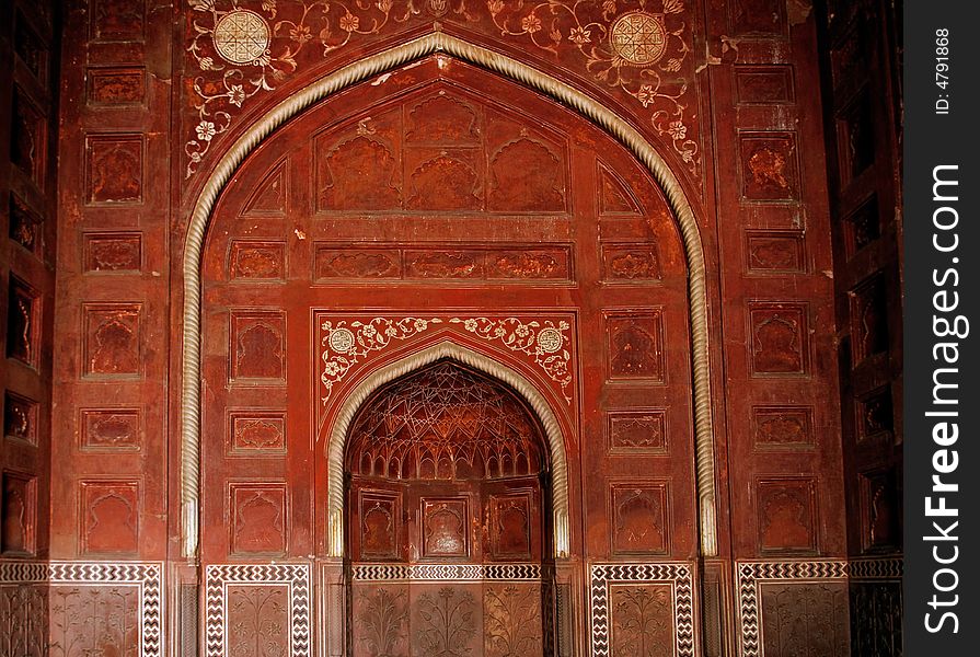 India, Agra: Taj Mahal; architectural detail of the mosque's door;. India, Agra: Taj Mahal; architectural detail of the mosque's door;