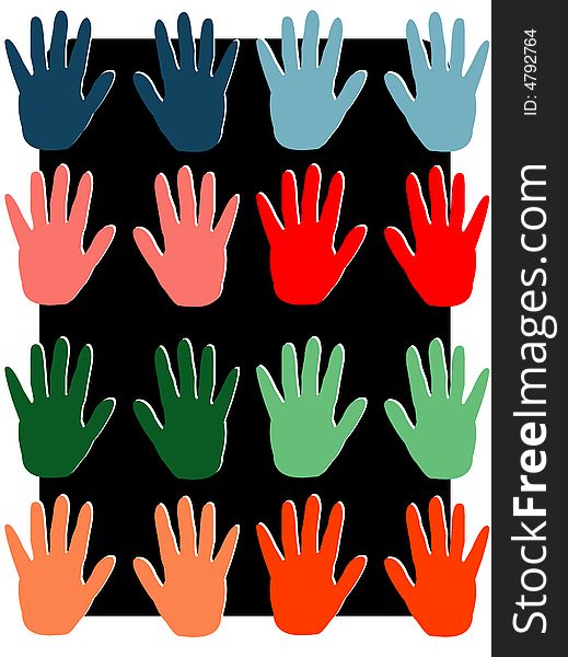 Abstract, colourful hands vector illustration. Abstract, colourful hands vector illustration