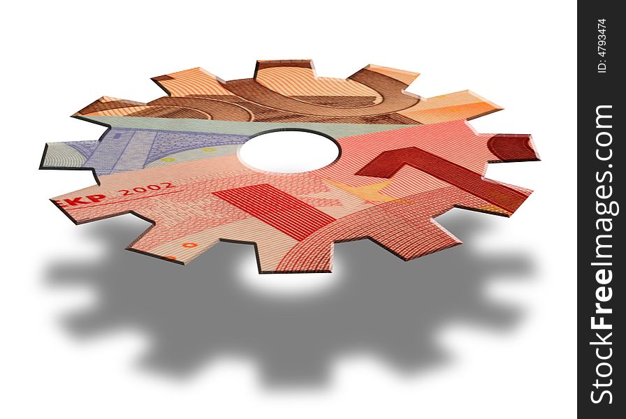 Abstract illustration showing euro bank notes in the shape of a cogwheel. Abstract illustration showing euro bank notes in the shape of a cogwheel.