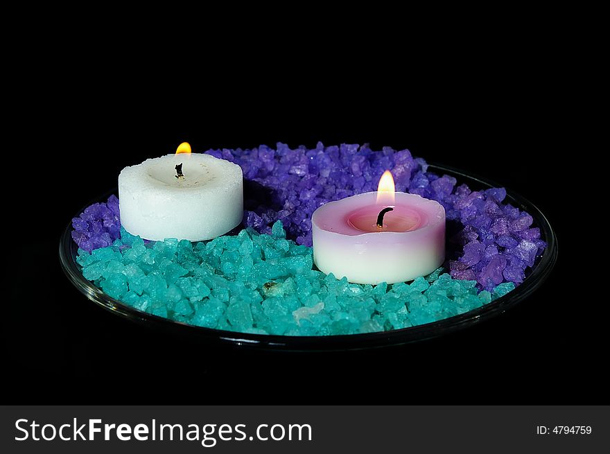 Sea salt for baths and two candles