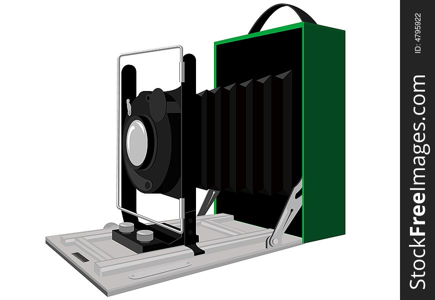 Antiquarian old camera in a vector on a white background