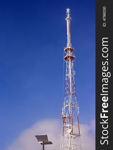 Big metallic antenna, tv radio communication tower. Big metallic antenna, tv radio communication tower
