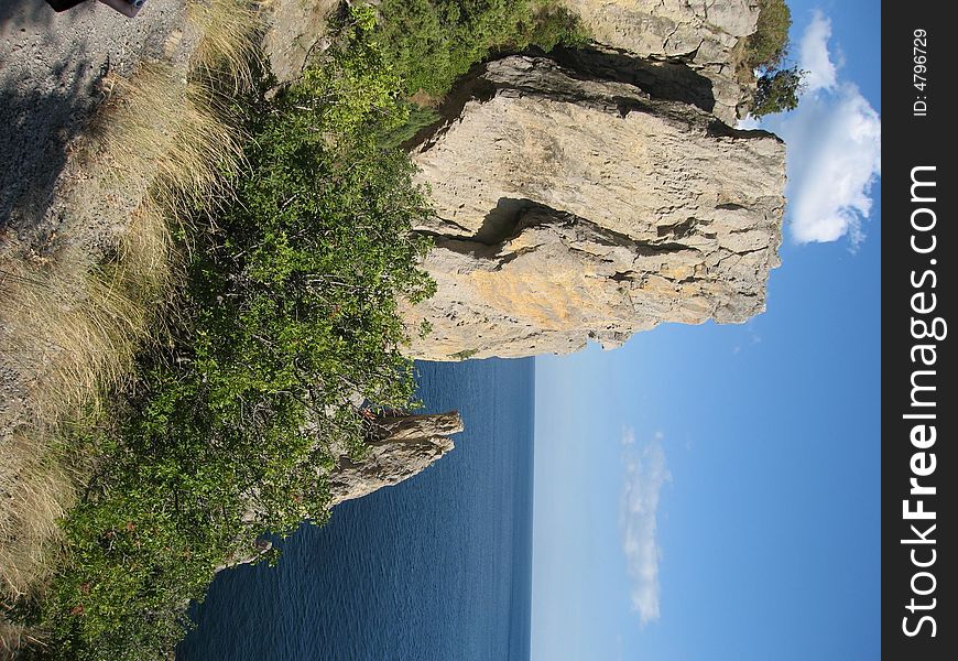 Landscape with rock and sea, recorded in Crimea, Black sea.