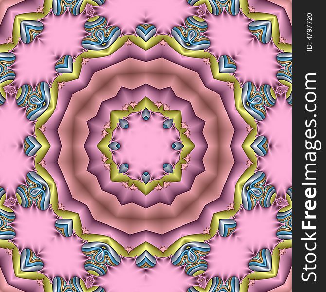 Abstract fractal image resembling a pastel and mostly pink mandala. Abstract fractal image resembling a pastel and mostly pink mandala