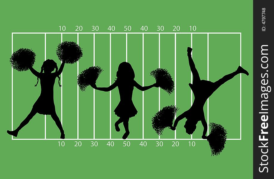 Illustration of cheerleaders on football field background. Illustration of cheerleaders on football field background