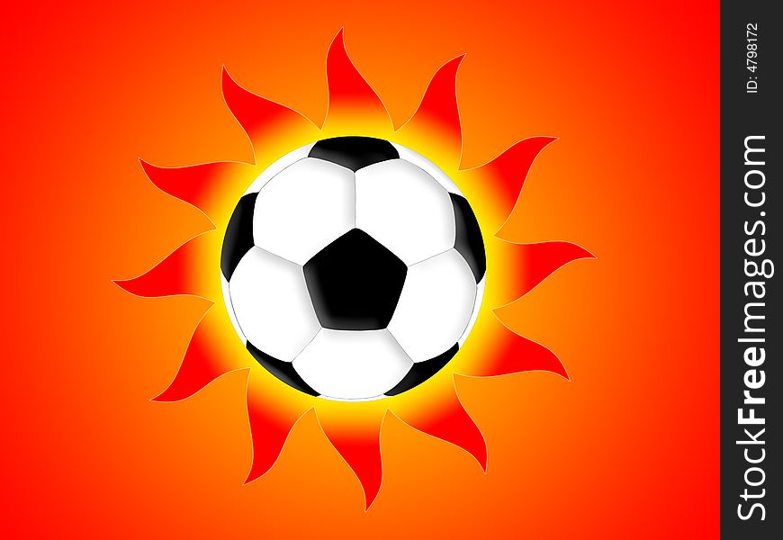 Football and red sun on a red background. Football and red sun on a red background