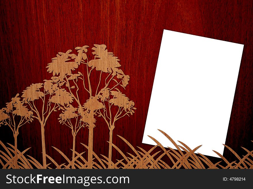 There are a wooden wood on a wood background, with a a4 white empty page. There are a wooden wood on a wood background, with a a4 white empty page.