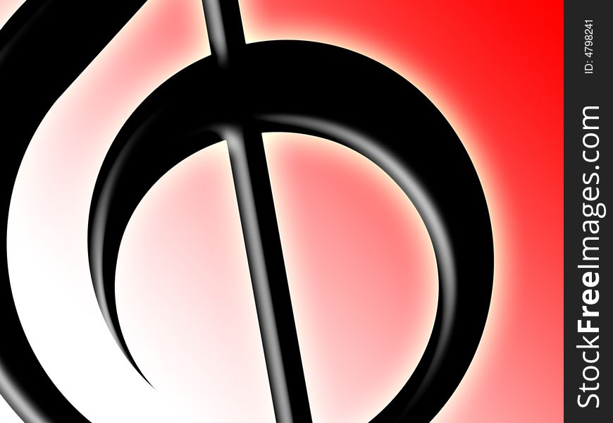 Fragment of a black treble clef on a red-white background
