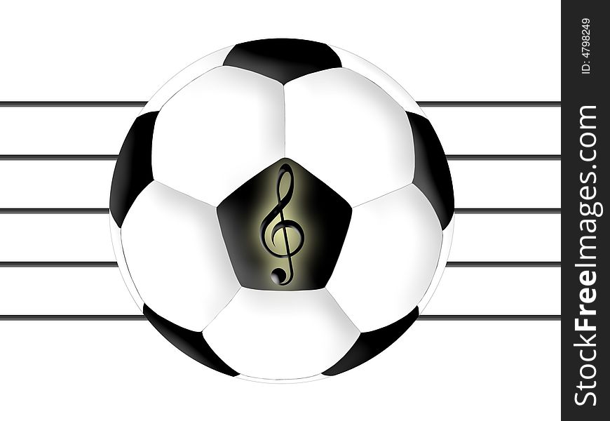 Treble clef and football on a white background. Treble clef and football on a white background