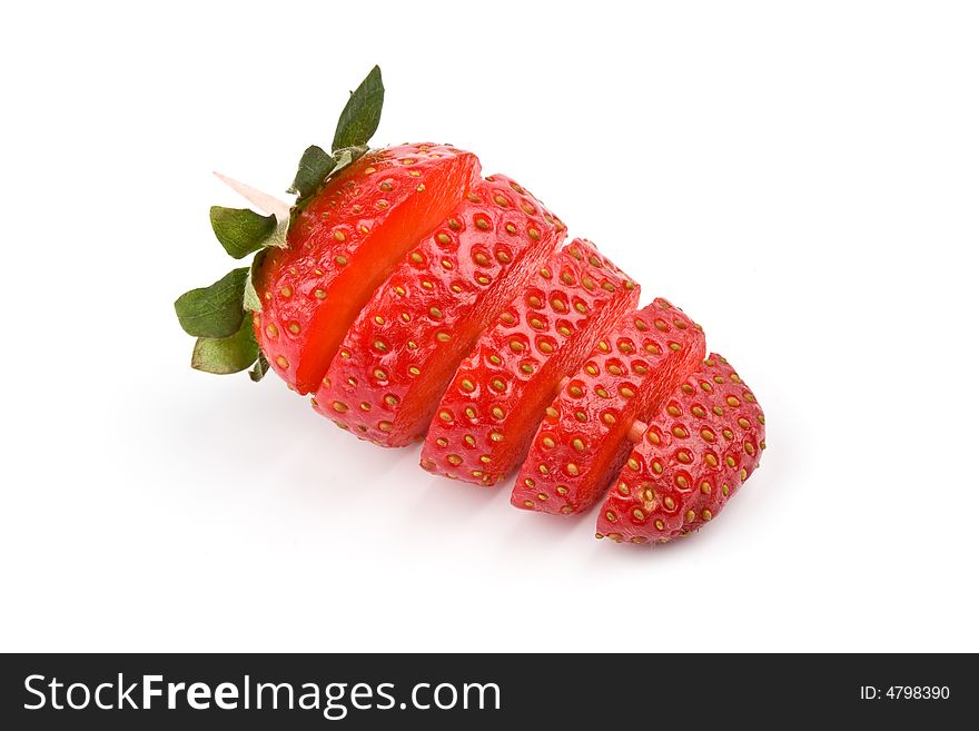 Sliced strawberry on a white